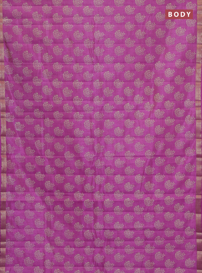 Semi raw silk saree lavender with allover floral butta prints and zari woven border