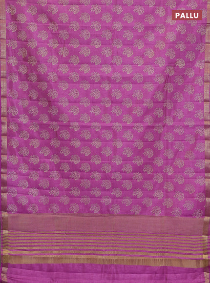 Semi raw silk saree lavender with allover floral butta prints and zari woven border