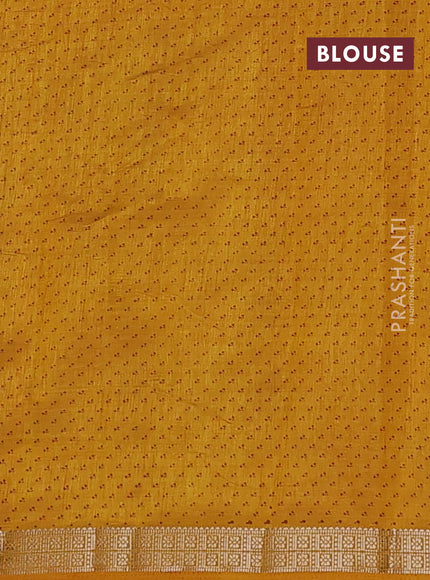 Semi raw silk saree dark mustard with allover floral butta prints and zari woven border