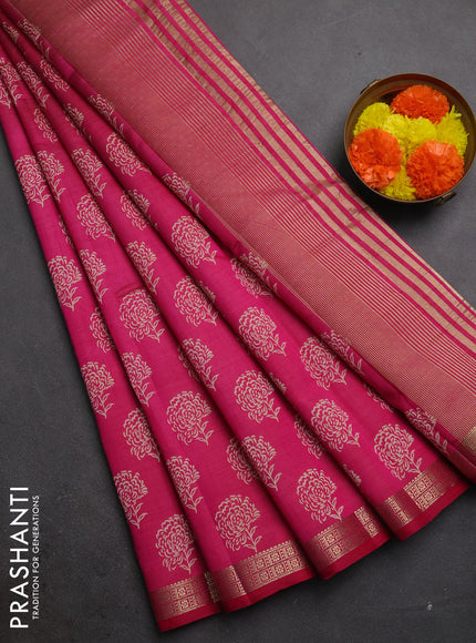 Semi raw silk saree pink with allover floral butta prints and zari woven border