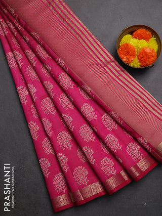 Semi raw silk saree pink with allover floral butta prints and zari woven border