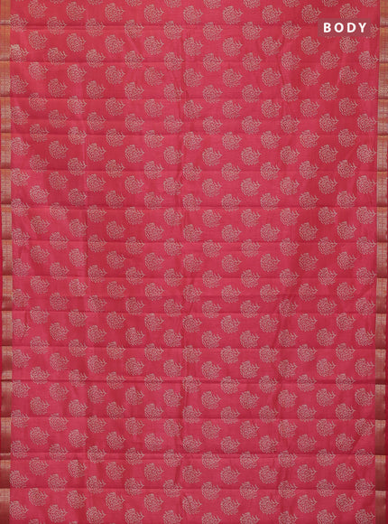 Semi raw silk saree pink shade with allover floral butta prints and zari woven border
