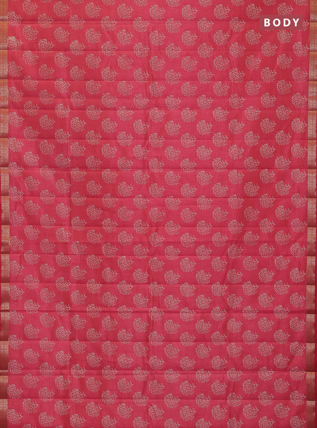 Semi raw silk saree pink shade with allover floral butta prints and zari woven border