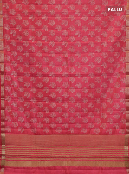 Semi raw silk saree pink shade with allover floral butta prints and zari woven border