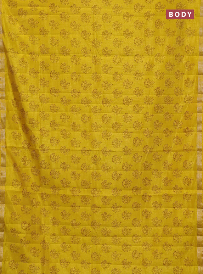 Semi raw silk saree mustard yellow with allover floral butta prints and zari woven border