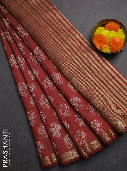 Semi raw silk saree maroon with allover floral butta prints and zari woven border