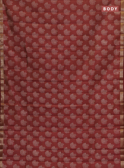 Semi raw silk saree maroon with allover floral butta prints and zari woven border