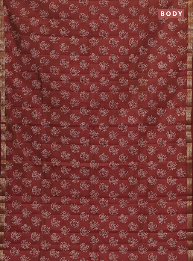 Semi raw silk saree maroon with allover floral butta prints and zari woven border