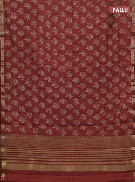 Semi raw silk saree maroon with allover floral butta prints and zari woven border