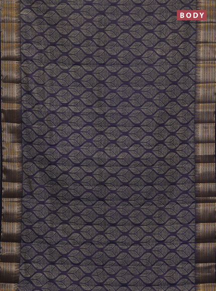 Semi raw silk saree navy blue with allover geometric butta prints and temple design zari woven border