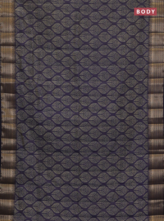 Semi raw silk saree navy blue with allover geometric butta prints and temple design zari woven border