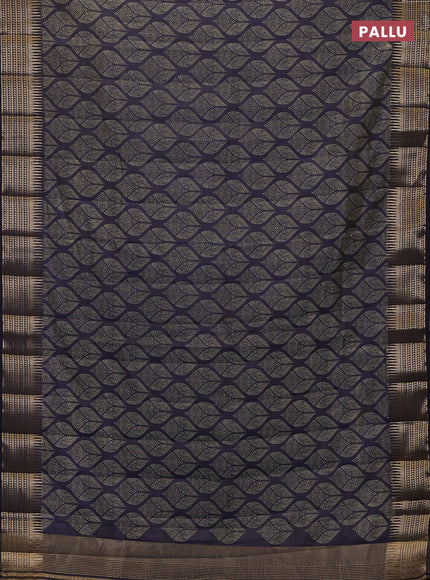 Semi raw silk saree navy blue with allover geometric butta prints and temple design zari woven border
