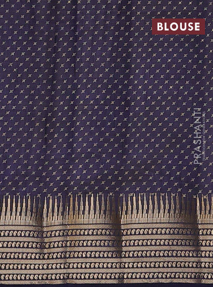 Semi raw silk saree navy blue with allover geometric butta prints and temple design zari woven border