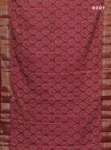 Semi raw silk saree maroon with allover geometric butta prints and temple design zari woven border