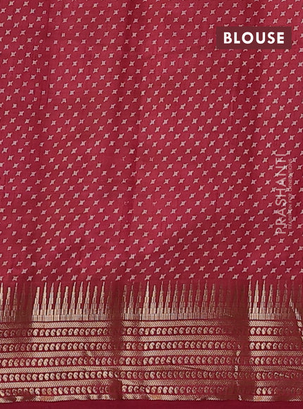 Semi raw silk saree maroon with allover geometric butta prints and temple design zari woven border