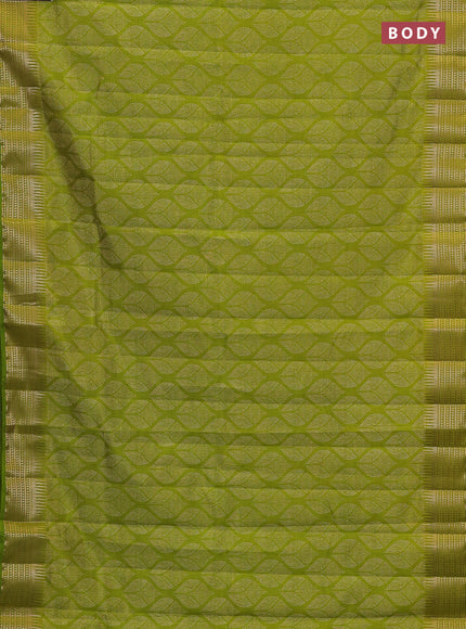 Semi raw silk saree light green with allover geometric butta prints and temple design zari woven border