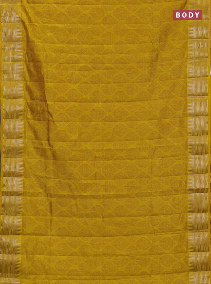 Semi raw silk saree mustard yellow with allover geometric butta prints and temple design zari woven border