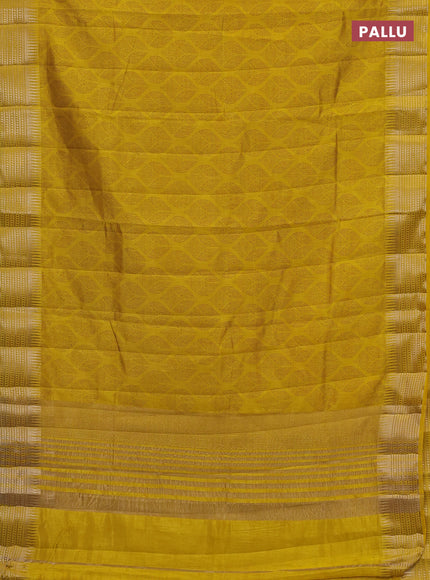 Semi raw silk saree mustard yellow with allover geometric butta prints and temple design zari woven border