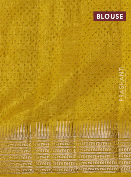 Semi raw silk saree mustard yellow with allover geometric butta prints and temple design zari woven border