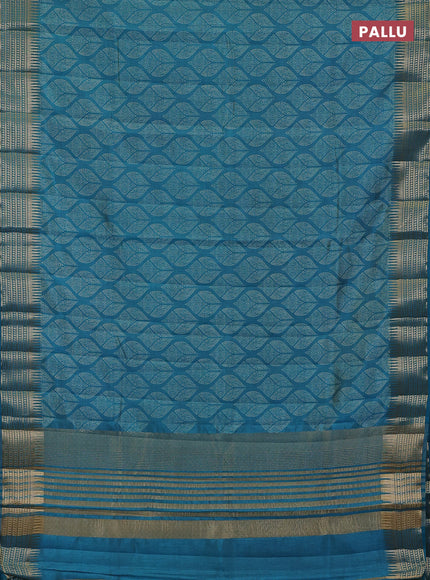 Semi raw silk saree teal blue with allover geometric butta prints and temple design zari woven border