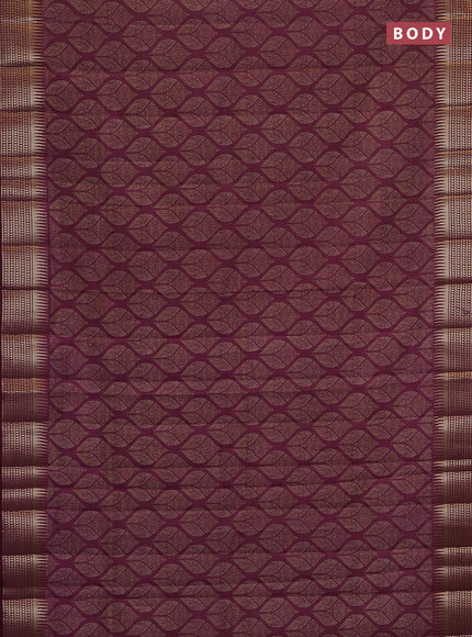 Semi raw silk saree wine shade with allover geometric butta prints and temple design zari woven border