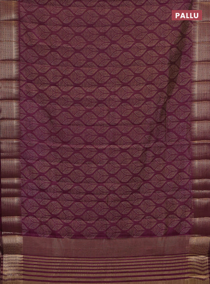 Semi raw silk saree wine shade with allover geometric butta prints and temple design zari woven border
