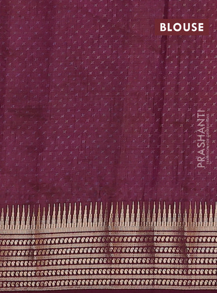 Semi raw silk saree wine shade with allover geometric butta prints and temple design zari woven border
