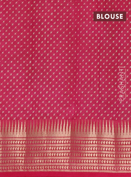 Semi raw silk saree pink with allover geometric butta prints and temple design zari woven border