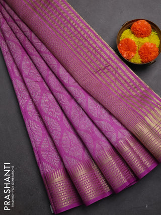 Semi raw silk saree lavender with allover geometric butta prints and temple design zari woven border
