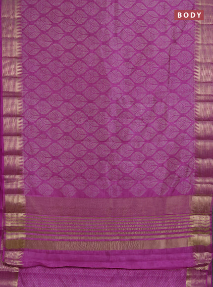 Semi raw silk saree lavender with allover geometric butta prints and temple design zari woven border