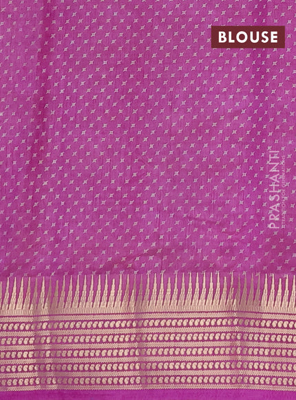 Semi raw silk saree lavender with allover geometric butta prints and temple design zari woven border