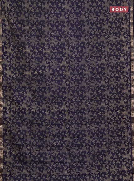 Semi raw silk saree navy blue with allover geometric prints and zari woven border
