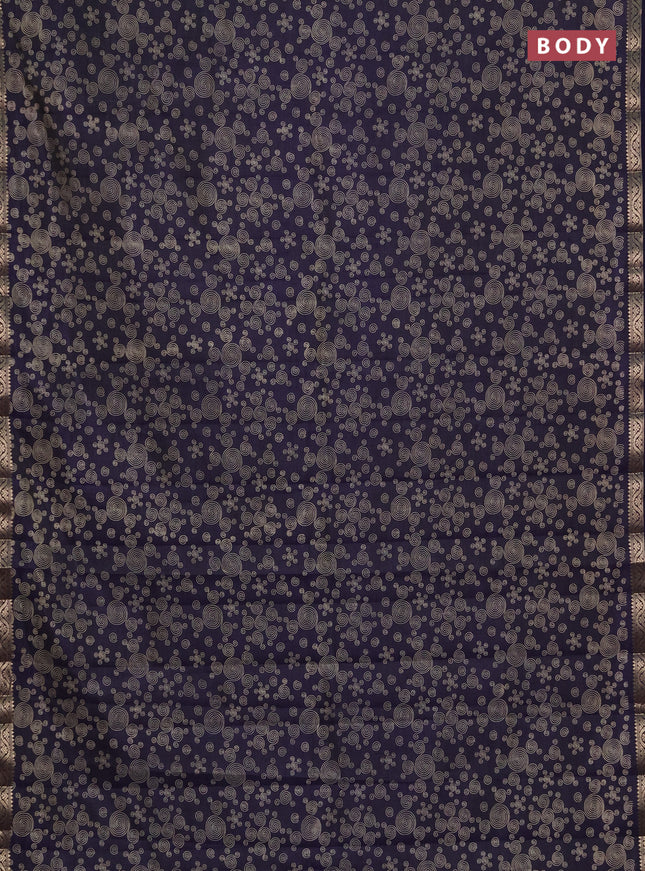 Semi raw silk saree navy blue with allover geometric prints and zari woven border