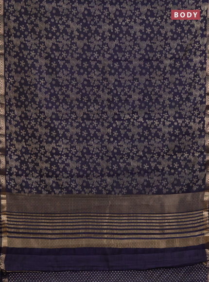 Semi raw silk saree navy blue with allover geometric prints and zari woven border