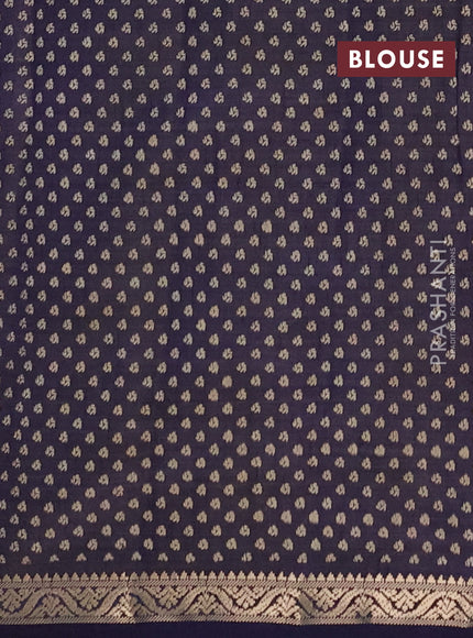Semi raw silk saree navy blue with allover geometric prints and zari woven border
