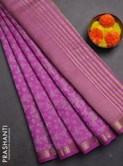 Semi raw silk saree purple with allover geometric prints and zari woven border