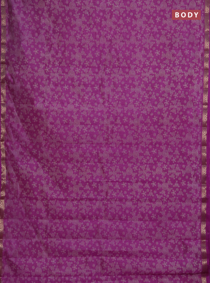 Semi raw silk saree purple with allover geometric prints and zari woven border