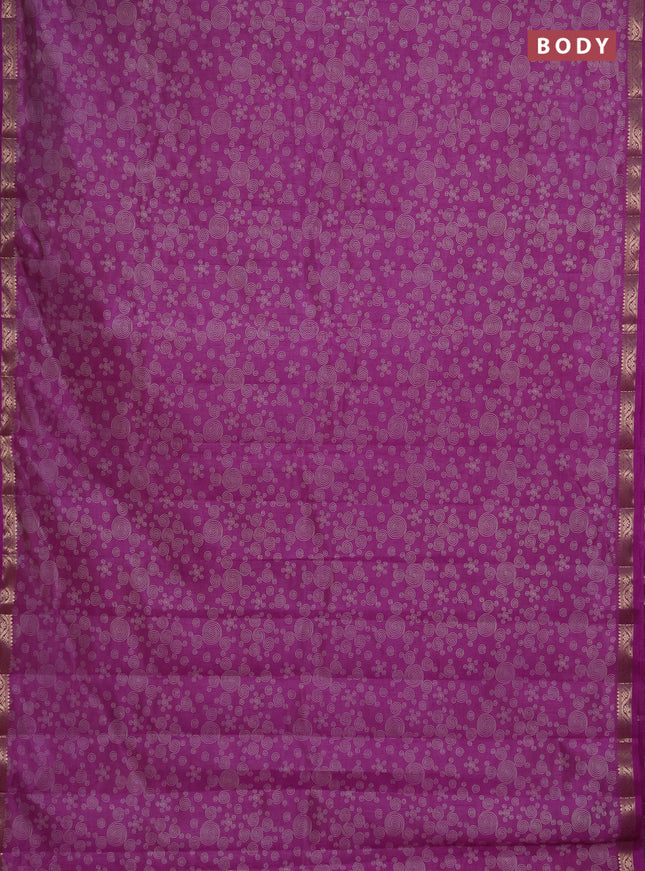 Semi raw silk saree purple with allover geometric prints and zari woven border