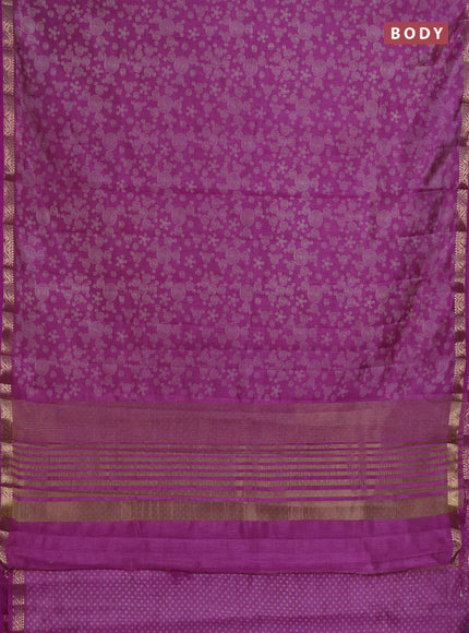 Semi raw silk saree purple with allover geometric prints and zari woven border