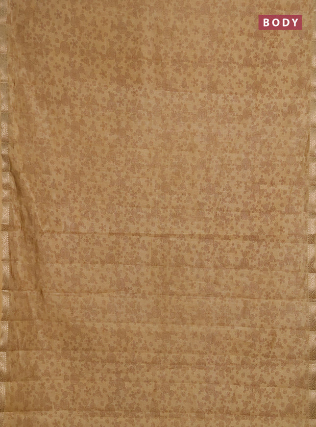Semi raw silk saree sandal with allover geometric prints and zari woven border