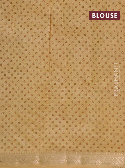 Semi raw silk saree sandal with allover geometric prints and zari woven border