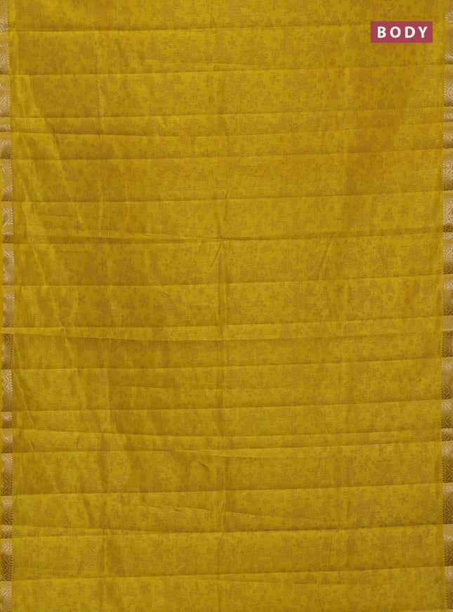 Semi raw silk saree mustard yellow with allover geometric prints and zari woven border