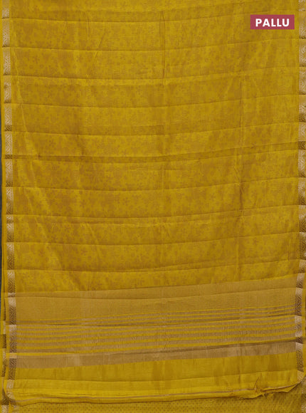 Semi raw silk saree mustard yellow with allover geometric prints and zari woven border