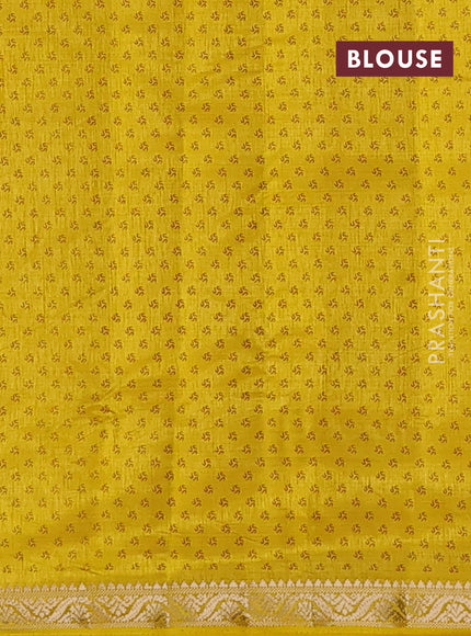 Semi raw silk saree mustard yellow with allover geometric prints and zari woven border