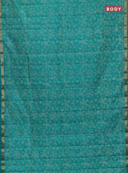 Semi raw silk saree teal green with allover geometric prints and zari woven border