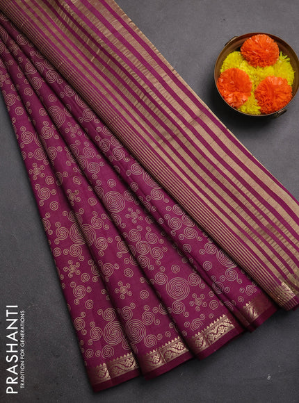 Semi raw silk saree wine shade with allover geometric prints and zari woven border