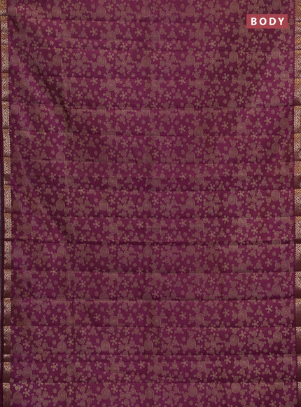 Semi raw silk saree wine shade with allover geometric prints and zari woven border