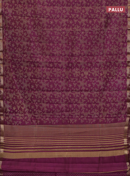 Semi raw silk saree wine shade with allover geometric prints and zari woven border
