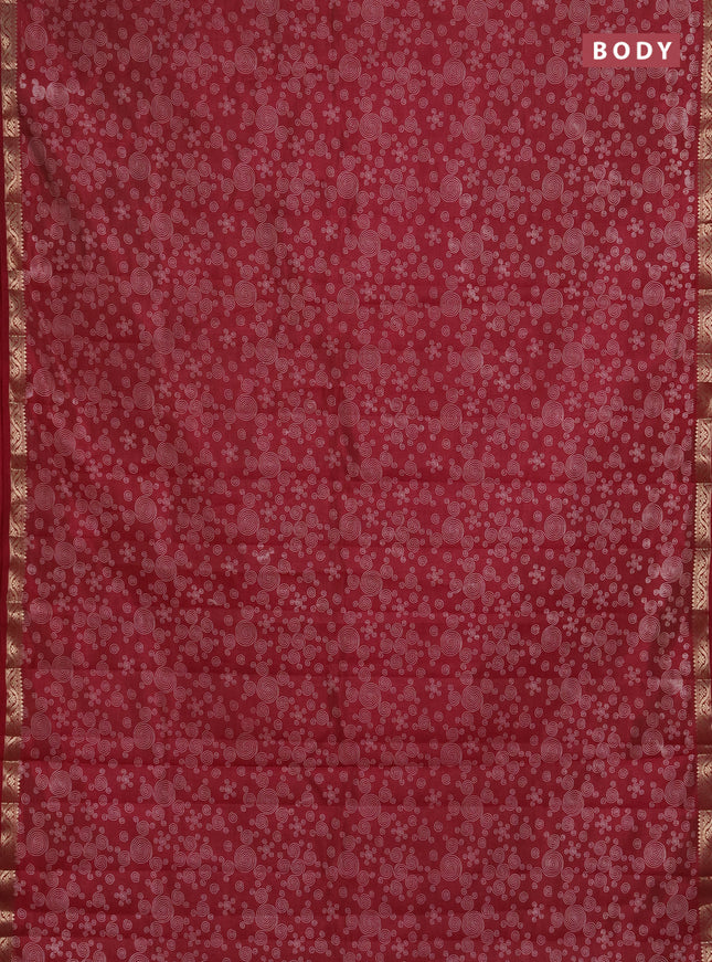Semi raw silk saree maroon with allover geometric prints and zari woven border