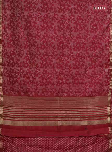 Semi raw silk saree maroon with allover geometric prints and zari woven border